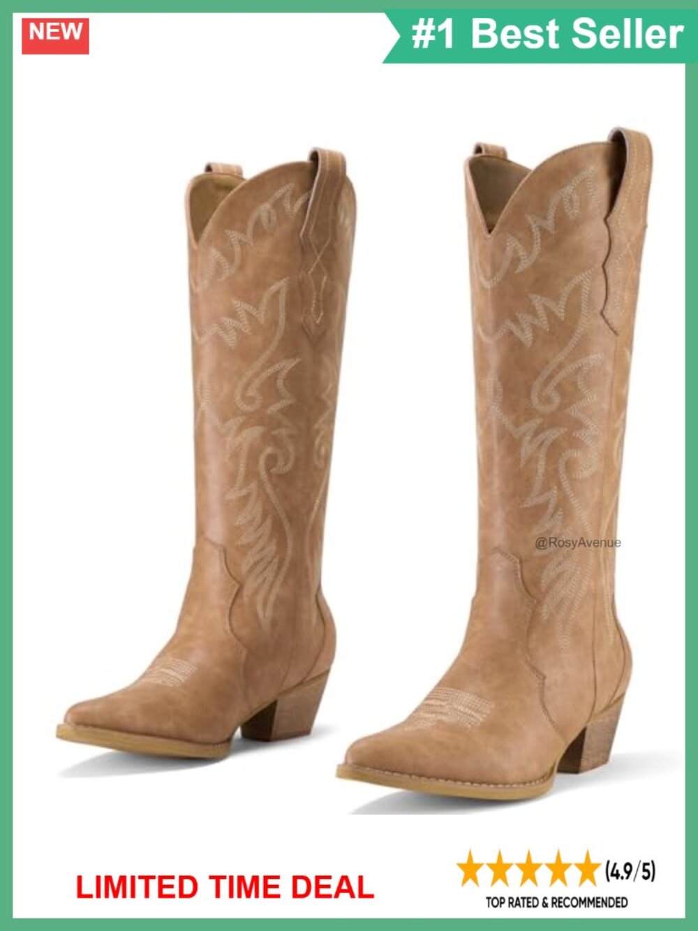 Women's Knee-High Western Cowboy Boots Synthetic Leather Pointed Toe Pull-On